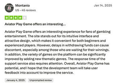Aviator game review from Trustpilot 1